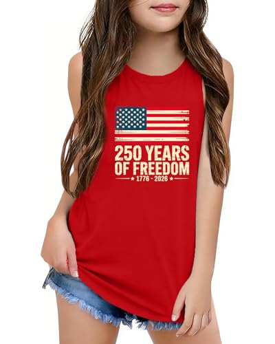 Image of CAZYCHILD Girls American Flag Tank Tops Boys 4th of July Shirts USA Summer Sleeveless Tee Independence Day Outfit 5-14y