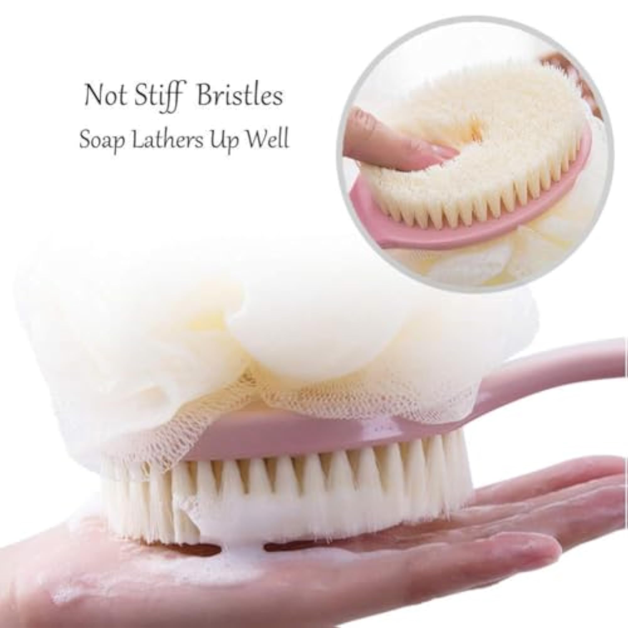 2 In 1 Bath Brush With Loofah And Bristles Back Scrubber