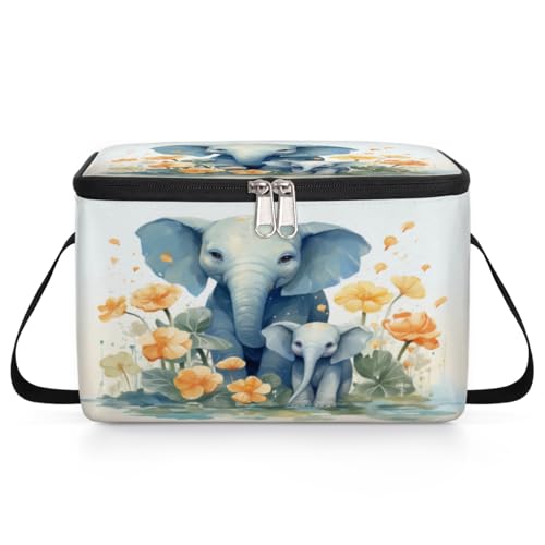 GzLeyigou Elephants Lunch Bags for Women Men 9 Cans, Hot & Cold Food Delivery Bag Insulated Grocery Bag Insulated Lunch Box Elephant Floral Painting Cooler Bag for Office Work Picnic Beach
