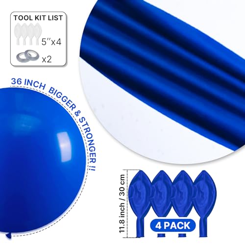 Image of PartyWoo Royal Blue Balloons 4pcs of 36 Inch Dark Blue Latex Balloons for Wedding Baby Shower Gender Reveal Anniversary Graduation Under The Sea Men Birthday Bachelorette Party Decorations Blue-Y5