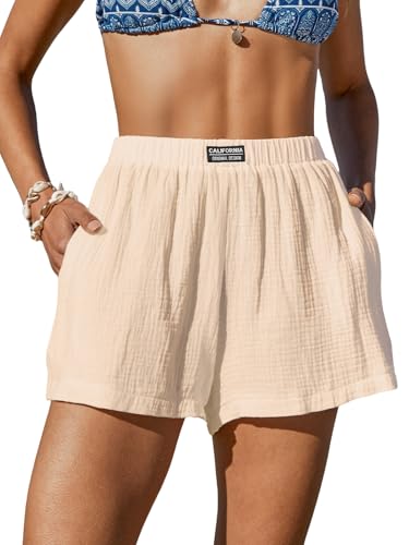 Image of CUPSHE Women's Casual Shorts Cotton High Rise Beach Cover Ups Summer Shorts with Pockets