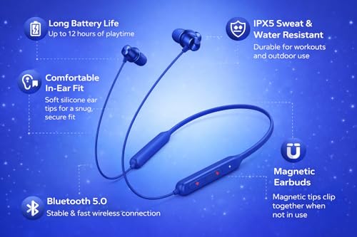 Image of Lynacz Original Wireless Z2 Neckband Compatible with OnePlus, BlackBerry, Samsung, Oppo Z2 Neckband Earphones with Magnetic Tips, Classic Fit (Blue) PO342