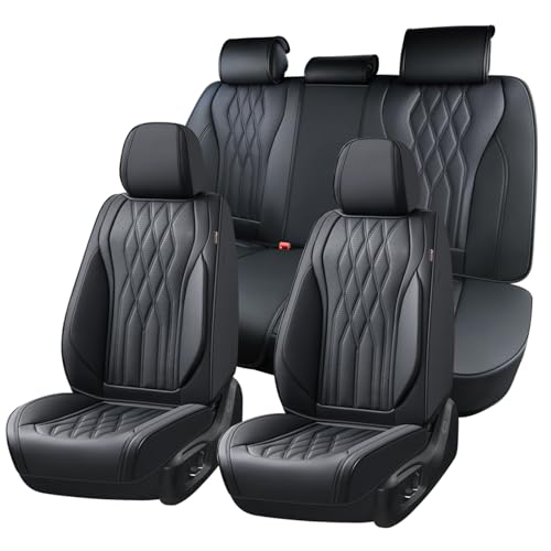 Image of Coverado Seat Covers FullSet, 5 Seats Car Seat Protector, Waterproof Nappa Leather Cushion, Front & Rear Fit for Most Sedans SUV Pick-up Truck-Black