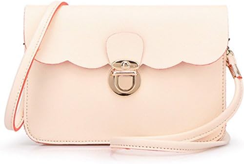 edfamily Women Mini Handbag Cross Pattern Leather Crossbody Shoulder Bag Cellphone Pouch (Beige)