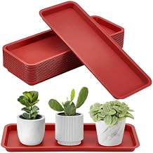 16 Pack Plastic Rectangular Plant Saucer Tray, 16.4x6.5x0.9Inch Plant Trays to Catch Water Large Plants Drip Trays for Indoors Outdoors Windowsill Garden Supplies, Indian Red