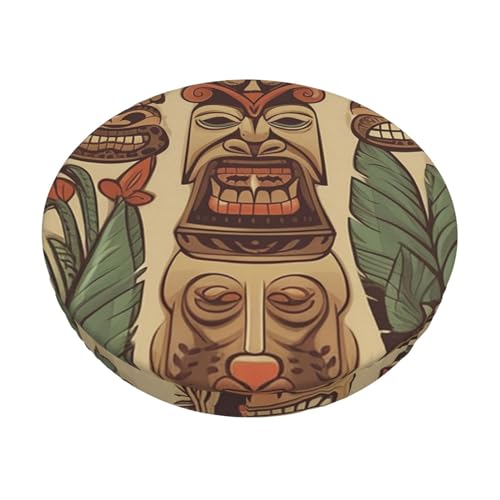 WSOIHFEC Vintage Aloha Tiki Print Round Bar Stool Seat Covers Soft Velvet Stool Cushion Slipcover Washable Elastic Chair Covers Dust-Proof Chair Slipcover for Home Bar Hotel 14 inch