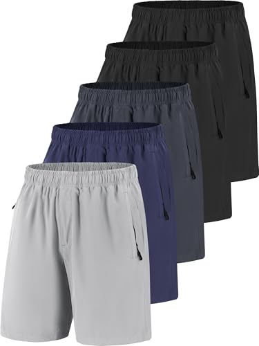 POVWVPY Men Running Athletic Shorts, Quick Dry 7 inch Inseam Gym Workout Men Shorts with Deep Pocket & Zipper