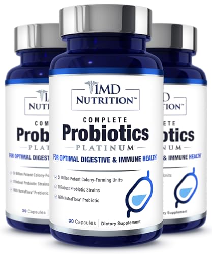 1MD Complete Probiotics Platinum | Supports Digestive Health | with Nourishing Prebiotics 51 Billion Live CFU 11 Strains Dairy-Free | 30 Vegetable Capsules (3-Pack)