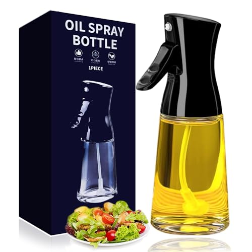 Shiadarix Ölsprüher für Speiseöl Sprühflasche, Öl Glas Ölspray zum Kochen Olivenöl Ölspender Zerstäuber Essig Spritzer Ölsprayer, Lebensmittelecht Kalorienarm, 180ml (Schwarz)