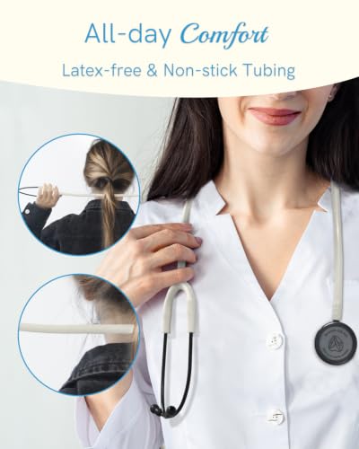 Image of FriCARE Dual Head Stethoscope - Stethoscopes for Nurses, Medical Nursing Students, Paramedics /EMT /LVN /VNA Backup Estetoscopio, White Tube, Matte Black Finish Chestpiece