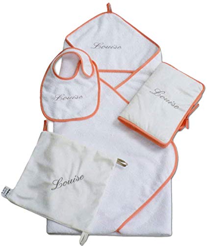 Coffret Naissance Brode 4 Pieces Cape De Bain Bavoir Protege Carnet De Sante Doudou Corail Amazon Fr Bebe Et Puericulture