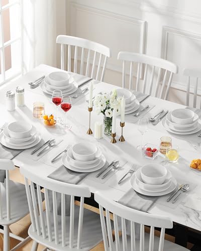 MALACASA Geschirrset 24-teilig, Porzellan Schüssel und Teller Set, Tafelservice 6 Personen, Weiße Speiseteller & Schalen, Rundes Essgeschirr Set, Spülmaschinen- & Mikrowellengeeignet, Serie LEXI