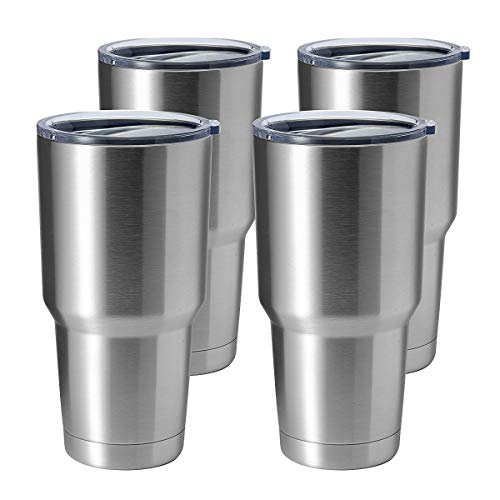 HASLE OUTFITTERS 30oz Tumbler Stainless Steel Coffee Tumbler Double Wall Vacuum Insulated Travel Mug with Lid Silver 4 Pack