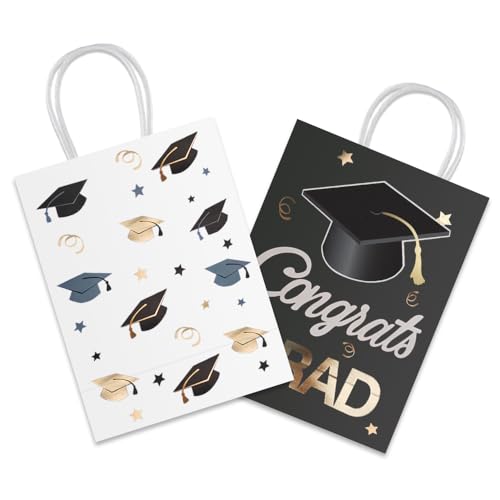 Image of 12 Pieces Graduate Gift Bags, Graduation Party Decorations (Black Gold) | Graduation Party Favor Gifts Wrapping Bags for Graduation Season Theme Party Supplies