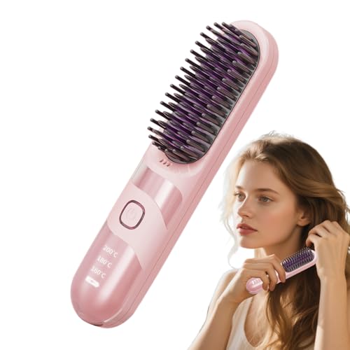 Alisador De Pelo Pequeño,Cepillo Rizador Sin Cables | Plancha Alisadora 2 en 1 Ajustable en Temperatura Estilo Lápiz Rápido Sin Cables para Cabello