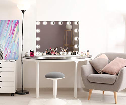 LUXFURNI Vantity Tabletop Makeup Hollywood Mirror Dimmable Light Touch Control 18 Cold/Warm LED Lights, Detachable 3X Magnification Mirror