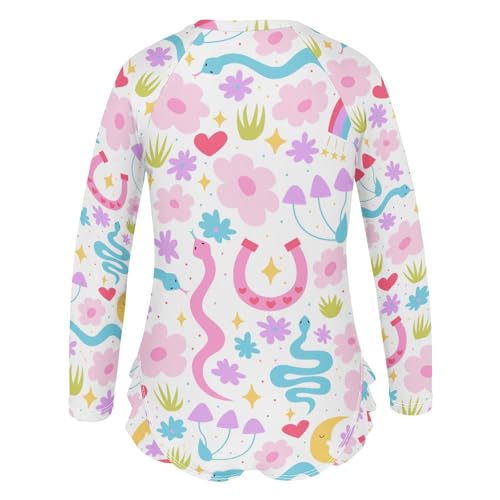 Flowers Snakes Girls Swimsuit One Piece Rash Guard Girls' Swimwear Long Sleeve Swimsuits for Girl Size 3-12T3