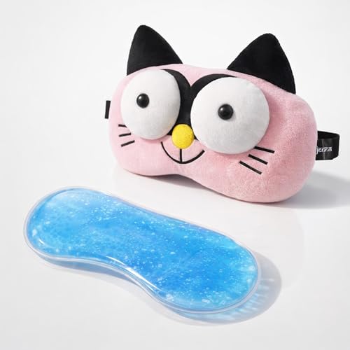 Image of Jenna Sleeping Eye Mask for Sleeping for Women Sleep Mask Blind Fold Eye Cover for Sleep Soft Plush Frog Eye Mask for Kids and Adults Eyemask Lightweight & Durable (3DCatPink-Gel)