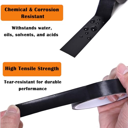 Image of High Temperature Adhesive Tape 4 Rolls Heat Resistant PTFE Fiberglass Tape 10mm /15mm /20mm /25mm (0.39 inch /0.59 inch /0.79 inch /0.98 inch) Width, 10m /33ft Length, Black