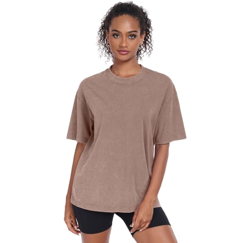 Womens Washed Vintage Oversized T-Shirt Baggy Workout Tops Short Sleeve Cotton Tshirts Streetwear Boyfriend Tee - Image 3