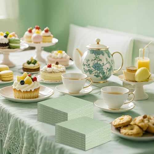 60 Stück Servietten Salbeigrün,2-Lagige Cocktailservietten Salbeigrün Servietten Eukalyptus Hochzeit Einwegservietten für Geburtstag Babypartys Hochzeiten, 5 x 5 Inch