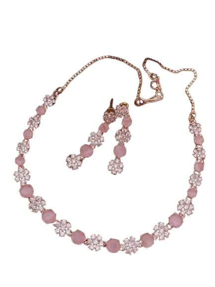 FANCY KF American Diamond CZ Rose Gold Plated Designer Jewellery Set/Necklace Set with Chain & Earring for Girls/Women-picture-31