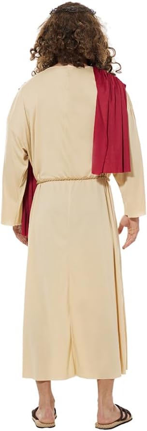 EraSpooky Adult Jesus Costume Men's Biblical Religious Saint Robe with Wig Waist Rope and Thorn Headdress - Image 6