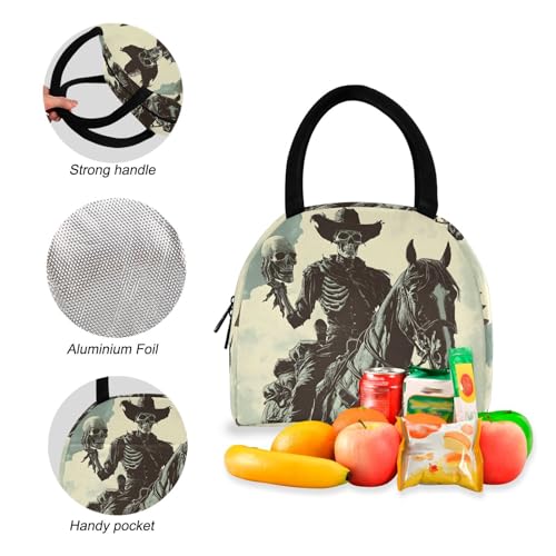 Backpack Lunch Box Set Large Capacity Travel Backpacks and Insulated Lunch Bag for Commute Hiking Picnic Vintage Skull Cowboy Print4