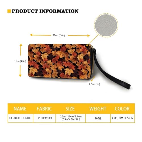 Fall Ladies Long Wallet for Credit Card,Cash,Coin,Bill,Vintage Maple Leaf Print Zip Around PU Leather Clutch Wallet Stylish Waterproof Wristlet Purse for Travel Shopping Work3