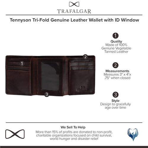Trafalgar Men's Tennyson Tri-Fold Genuine Leather Wallet with ID Window, Brown2