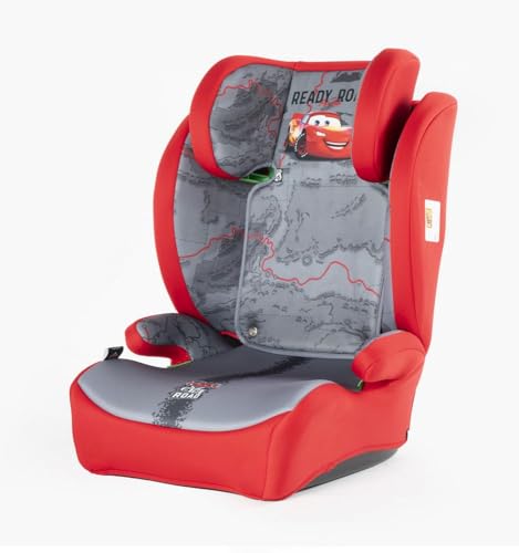 Tataway Asiento infantil Disney Cars i-Size, 15 a 36 kg (3,5 a 12 años), 100 a 150 cm, grupo 2/3, se instala con cinturón de 3 puntos, rojo y gris