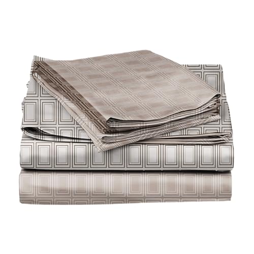 Image of BLISSHOME SoftTouch 150TC Cotton King Size Printed Bedsheet with 2 Pillow Covers for Double Bed, Silky Smooth Bedding Set, Breathable, Easy Maintain, Geometric Pattern - Brown (228cm X 274cm)