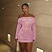 Sexy Off Shoulder Mesh Sheer Y2k Mini Dress for Women Bodycon Ruched Flared Sleeve Club Night Going Out Birthday Party Dresses Pink