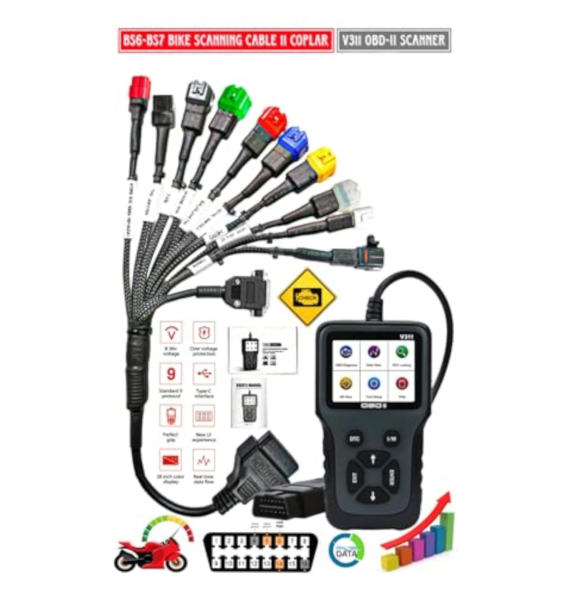 BS6 Bike V311 OBD Scanner for All Bikes, Heavy Duty