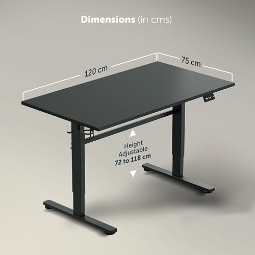 Image of JIN OFFICE Octave Electric Height Adjustable Desk | Standing Desk, 80 Kg Wt. Cap, 2 Year Warranty| Sit Stand Table with Cup Holder, Memory Preset| Stability Crossbar| Black 1200*750mm /25mm Thick Top