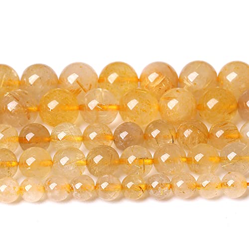 Lot de 60 perles de cristal de quartz rutile doré naturel de 6 mm de taille A+, pour la fabrication de bijoux, bracelets et colliers (quartz rutile doré, 6...