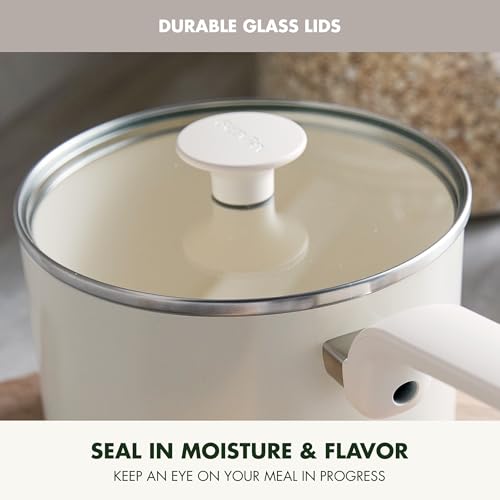 Image of GreenPan Rio Advanced 2QT Saucepan with Lid, Ceramic Nonstick PFAS-Free Pans, Induction Ready, Dishwasher and Oven Safe, Cream White