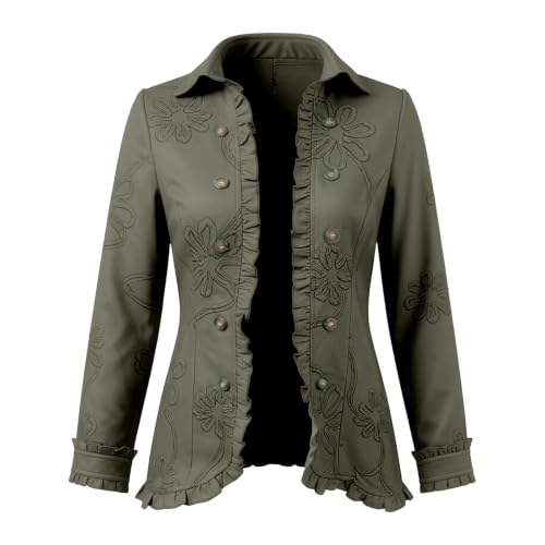 Open Front Jacket For Women Ruffle Trim Long Sleeve Button Down Peplum Coat - image 3