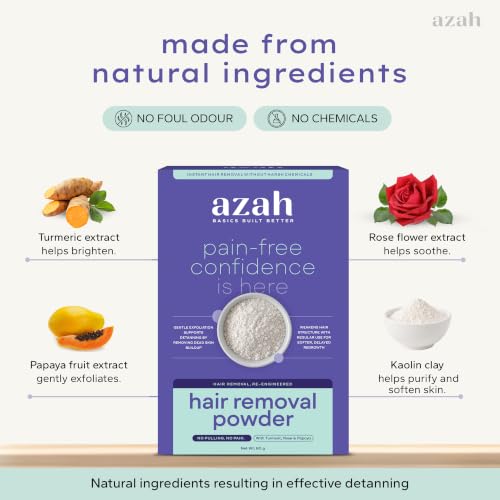 Image of Azah Bikini Wax Powder for Women [60gm]| Painless Hair Removal in 8-10 Mins | Natural Wax Powder with Turmeric, ROse & Papaya | No Chemicals, No Irritation & Rashes, Ideal for Bikini, Legs & Underarms