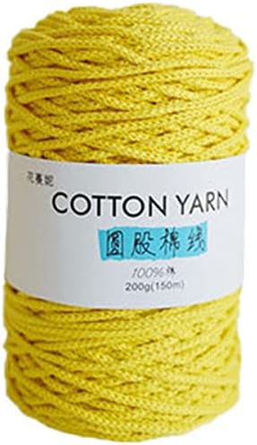 1PCS 200g 7.1oz Soild Color Hollow Knitted Crochet Yarns Nylon Cord Polyester Thread Round Rope Yarns for DIY Handbag Purse Basket Crochet Bag Fabric Yarn (250g, Light Yellow)