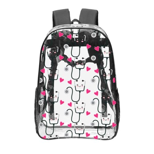 Nurse Stethoscope Doctor Universal Clear Backpack – Transparent Pvc Daypack For Work, Gym & Outdoor Adventures