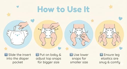 Image of Reusable Cloth Diaper for Babies | Washable Baby Cloth Diaper with Absorbent Insert | Leak Proof Adjustable Free Size Pocket Diaper 3M -3Years | Eco Friendly Reusable Baby Diaper (1, Blue, One Size)