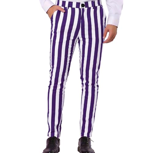 Men's Striped Casual Dress Pants Stripe Slim Fit Flat Front Trousers Lightweight Business Suit Men Pant