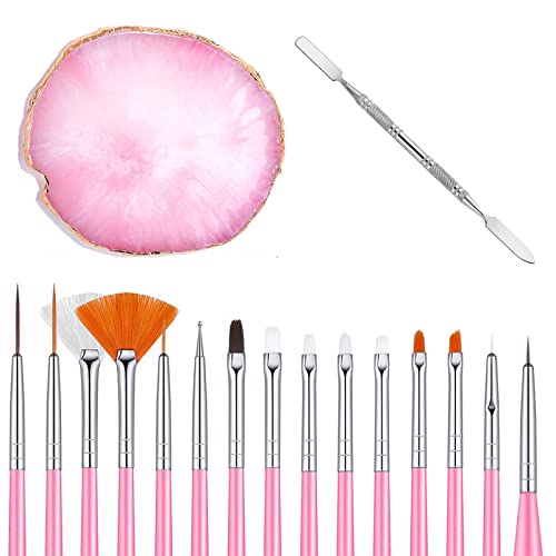 17 Pcs Nail Art Brushes Palette Tools Kit Set, with Resin Palette and Spatula Tool Nail Art Brushes Kits for Home Salon DIY Makeup Display Board