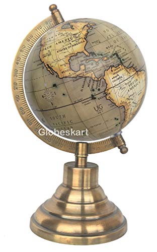 Educational/Antique Globe with Brass Antique Arc and Base/World Globe/Home Decor/Office Decor/Gift Item / 5 inches (Graphic grey brown)