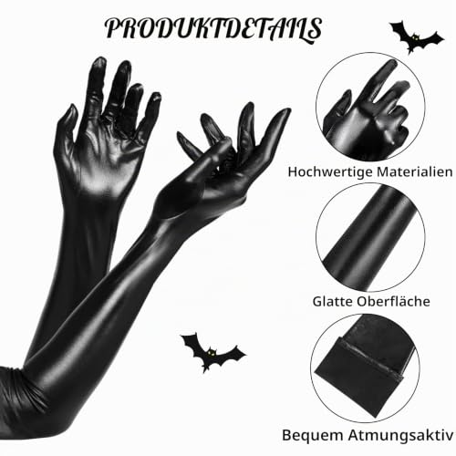Lackleder Handschuhe Lackleder Strümpfe Elastische, Schwarz Handschuhe Glänzend Halterlose Strümpfe Leder, Lange Handschuhes Leder Overknees Strümpfes Damen für Halloween Kostüme Cosplay Party – Bild 3