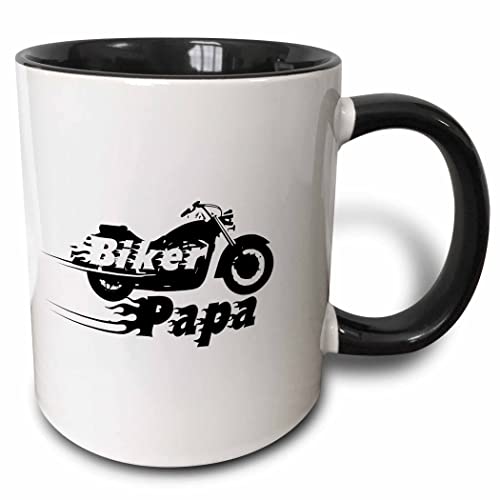 3dRose Biker Papa - motorcycle dad 11oz Two-Tone Black Mug