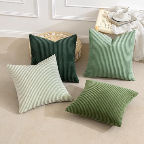 Image of MIULEE Boho Farmhouse Sage Green Throw Pillow Covers 22x22 Inch Set of 4 Mordern Nordic Cushion Covers Soft Corduroy Spring Home Decor for Couch Bed Sofa Living Room Forest Green
