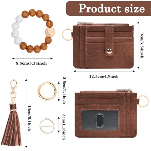 Image of KNGITRYI Wristlet Wallet for Women,RFID Keychain Wallet with Beaded Strap | 8 Card Slots,ID Window,Zipper Pocket,Leather Tassel,Compact Design