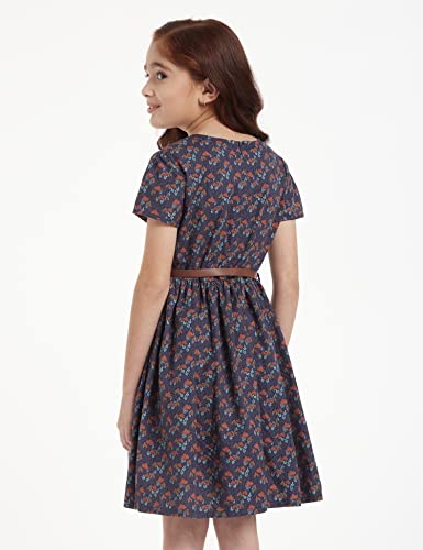 Image of Amazon Brand - Jam & Honey Girl's 100% Soft & Pure Cotton Comfortable and Stylish Printed Woven Dress with Short Sleeves and Belt - Perfect for Every Occasion